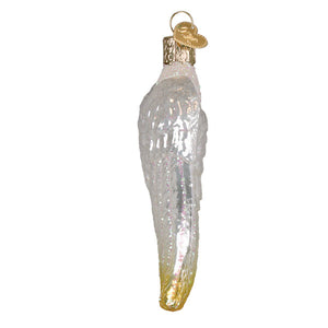 Sterling angel wings ornament with translucent glass wings gold-tipped base and golden heart tag radiant angel ornament
