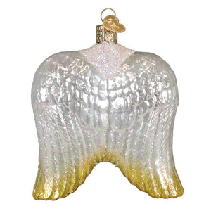 Sterling angel wings ornament with a silver gold gradient and glitter is a radiant angel ornament perfect for lighted decor