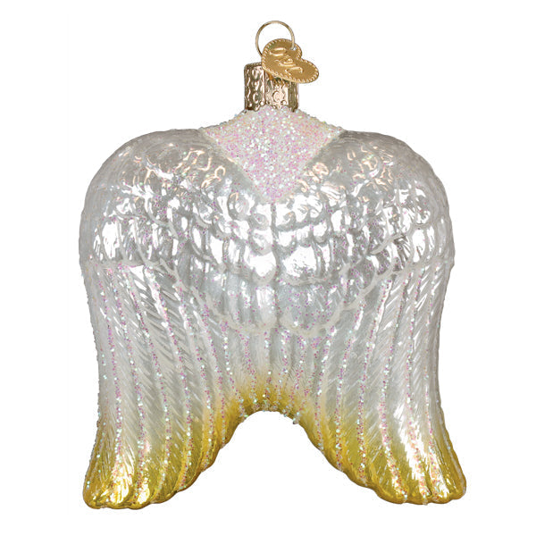Sterling angel wings ornament with a silver gold gradient and glitter is a radiant angel ornament perfect for lighted decor