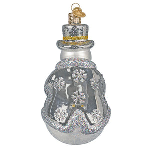Silver sterling snowman ornament with glittery details and crystal snowflakes perfect as happy snowman ornament decor