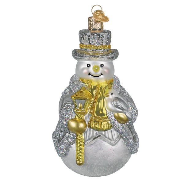 Sterling snowman ornament silver and gold glass happy snowman ornament with glitter lighted decor and figural decor