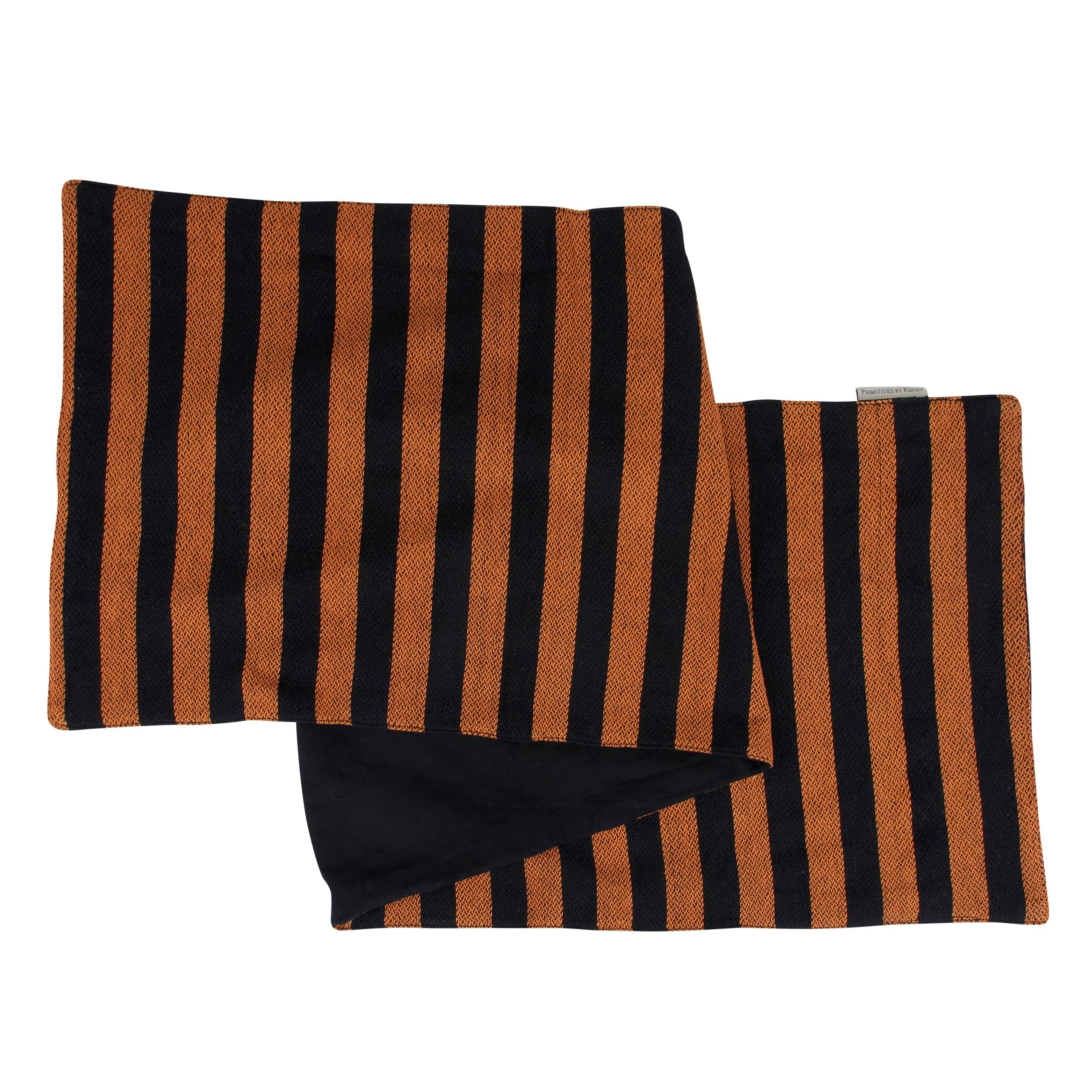 Black and orange striped woven textile pillowcase perfect for halloween runners and holiday table runners decor