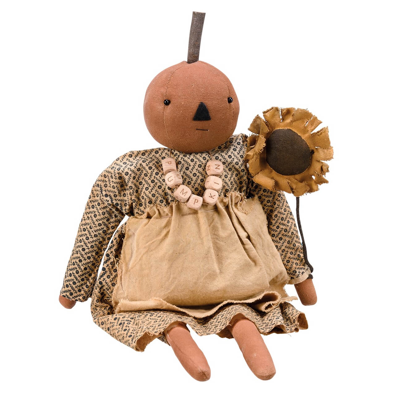 Handmade hattie pumpkin doll in orange with sunflower accent perfect for thanksgiving harvest pumpkins and gourds decor