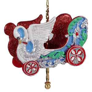 Swan chariot carousel ornament in white resin featuring a swan ornament perfect as a kurt adler ornament collectible