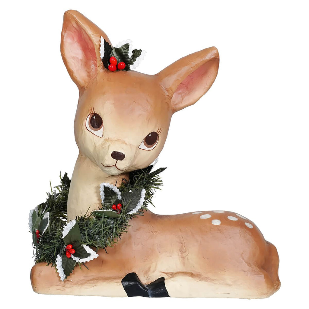 Sweet Pastel top Pink Fawn with Wreath Paper Mache