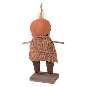Sweet oscar standing pumpkin doll with a terracotta head and woolen coat handcrafted rustic scarecrow figurine