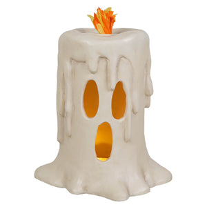 Tall flam’in candle luminary white ghost shaped bethany lowe halloween lantern with glowing orange flame candle luminary