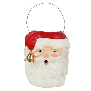 Red and white santa claus face hanging ornament with gold bell on cheek from bethany lowe design tall santa bucket collection