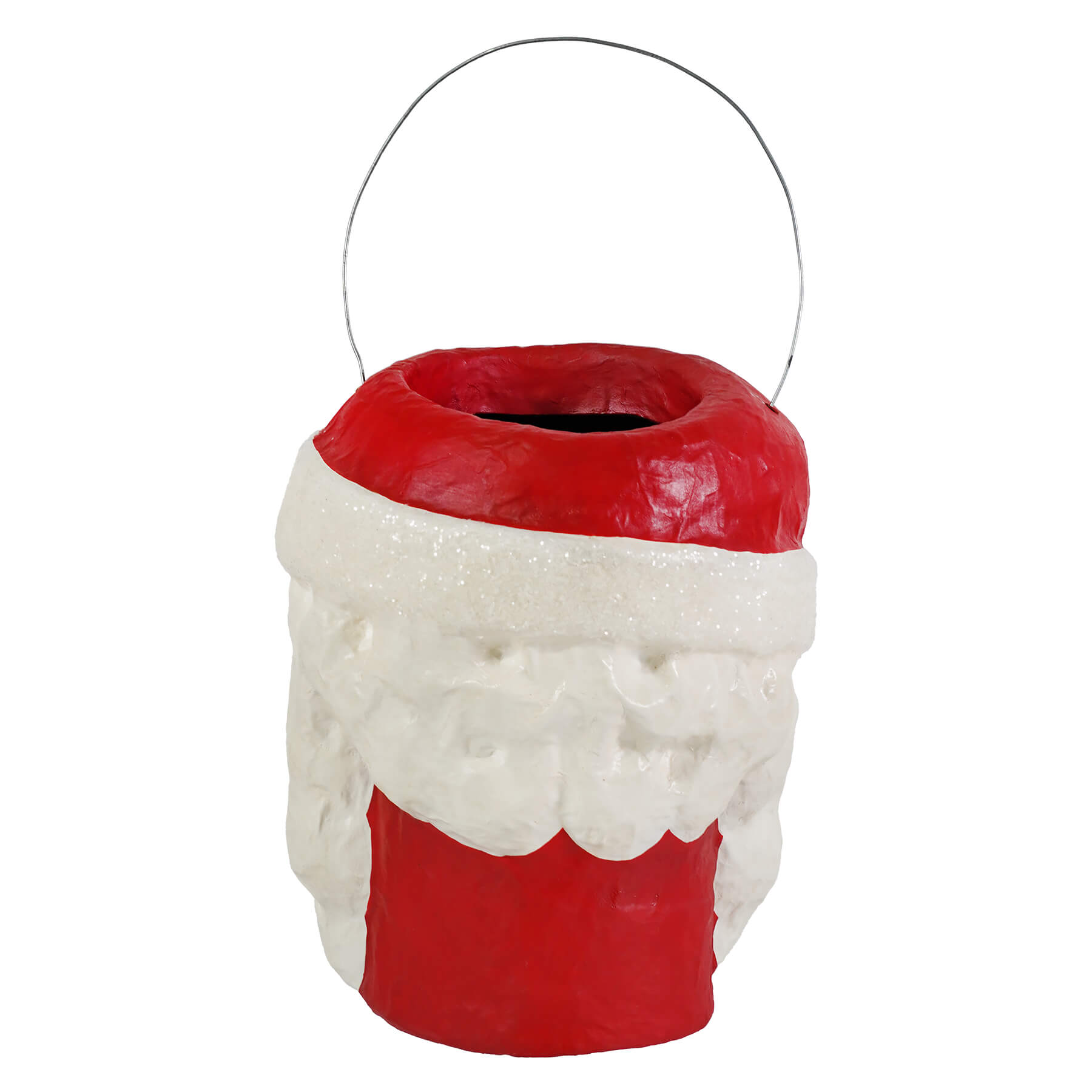Tall santa bucket by bethany lowe design red and white santa hat-themed christmas bucket with silver wire handle