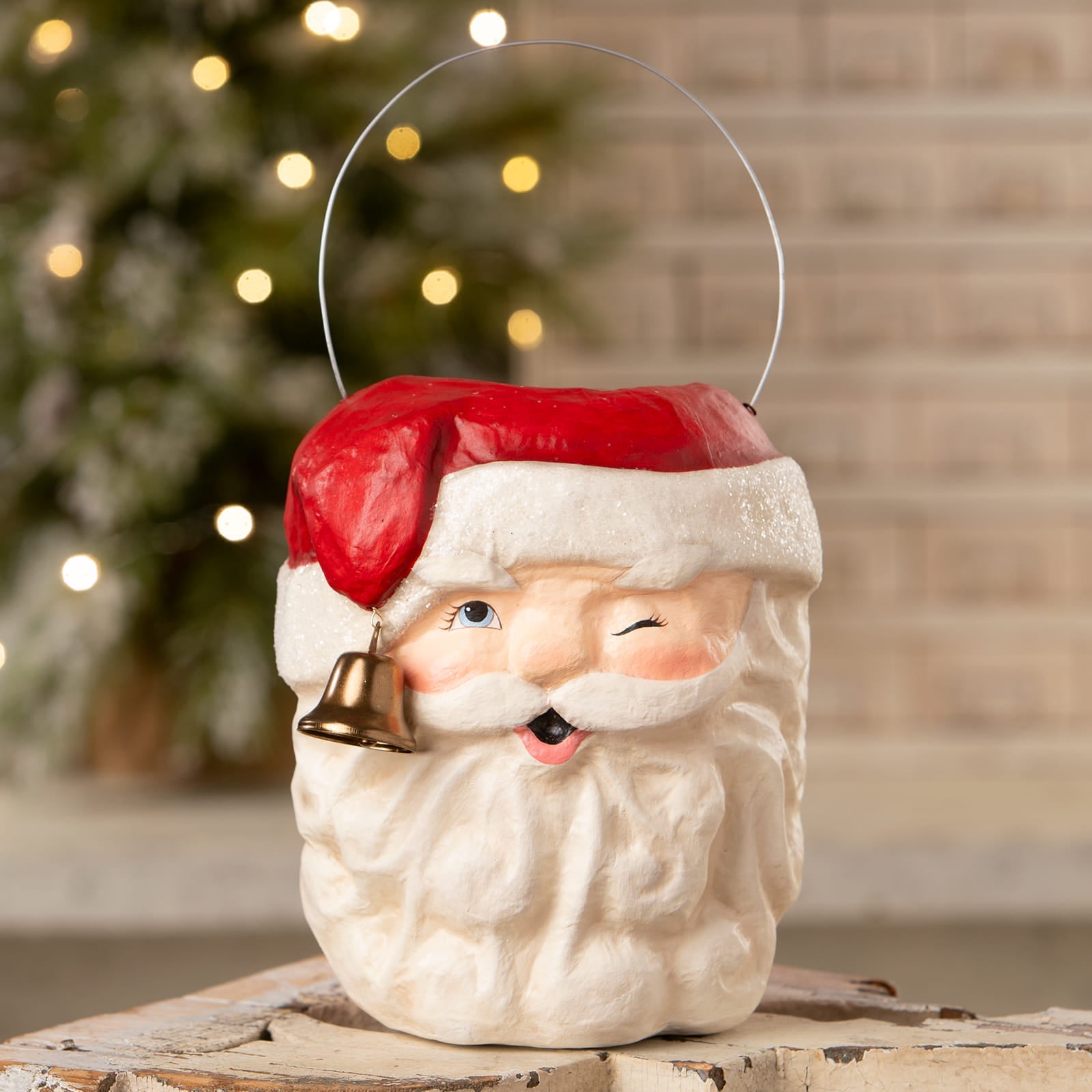 A charming red and white bethany lowe design tall santa bucket with a gold bell perfect for christmas buckets and lanterns