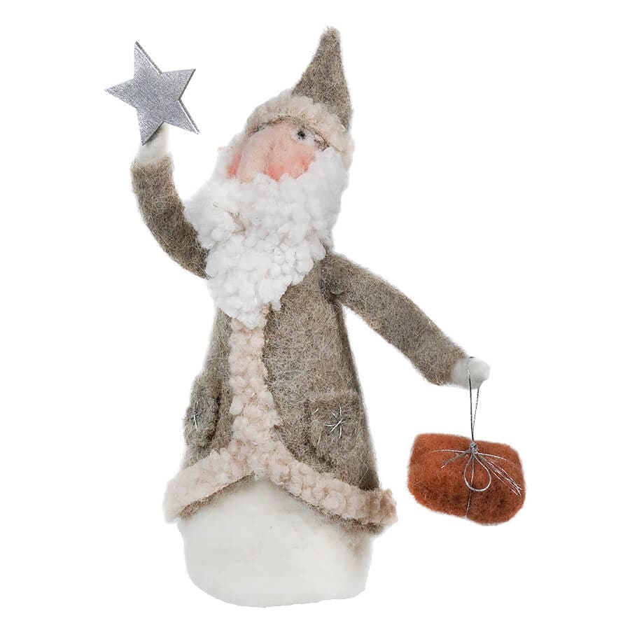 Tan Wool Felt Santa With Embroidery