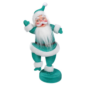 Teal Flocked Dancing Santa - Christmas