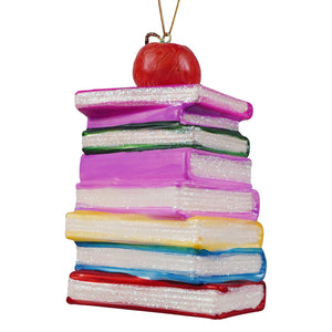 Thank you for being the best teacher ever glass ornament with vibrant glittery books and red apple cody foster ornament