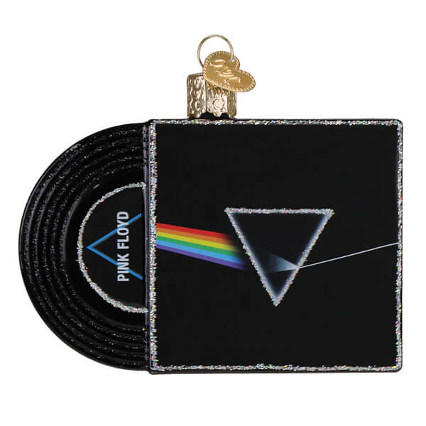 Black glass the dark side of the moon ornament with rainbow prism design and vinyl record detail music albumb ornament