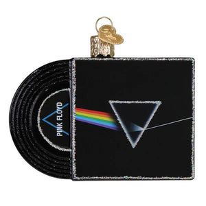 Black glass the dark side of the moon ornament with rainbow prism design and vinyl record detail music albumb ornament