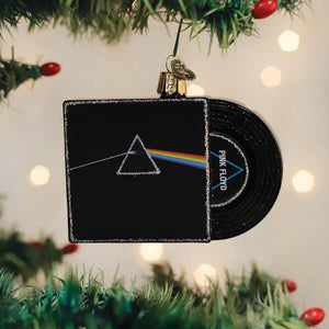Black glass vinyl record ornament featuring the dark side of the moon album cover design perfect music ornament