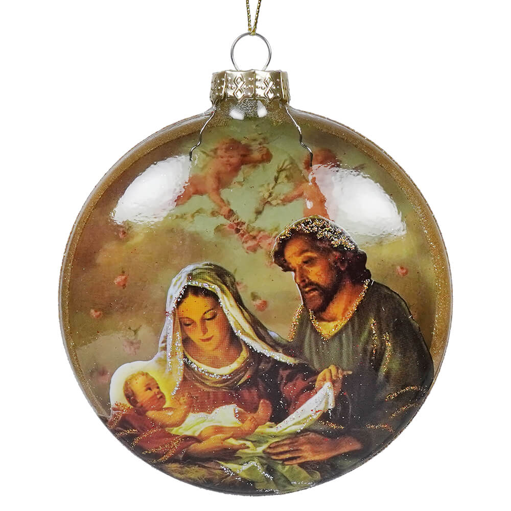 The Holy Family Glass Disc Nativity Ornament - Ornaments