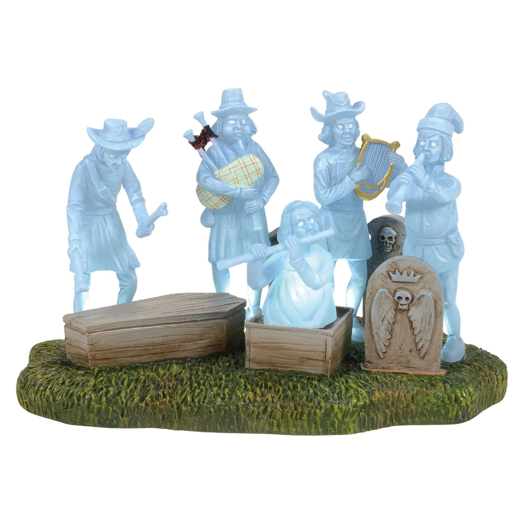 Ghostly musical graveyard scene featuring phantom five collectible figurines by department 56 in spooky detail