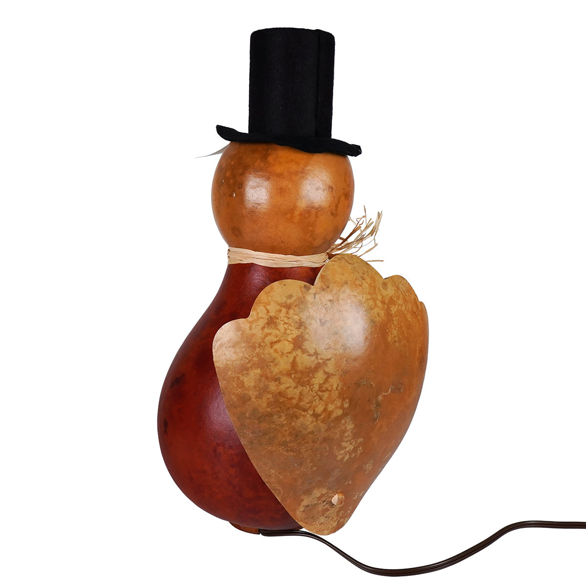 Theodore large lighted turkey natural gourd lamp with black top hat and heart accent by meadowbrooke gourds