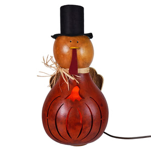 Theodore large lighted turkey gourd from meadowbrooke gourds featuring an illuminated natural gourd with top hat