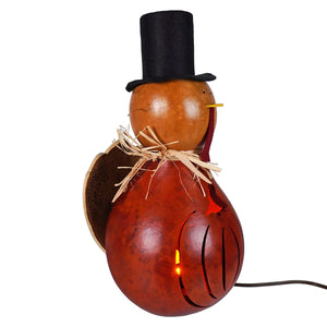 Theodore large lighted turkey meadowbrooke gourds rustic two-toned natural gourd snowman lantern with black hat