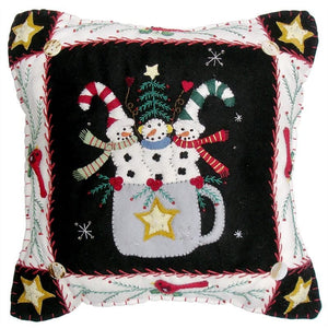 Three Snowman In Cup Pillow