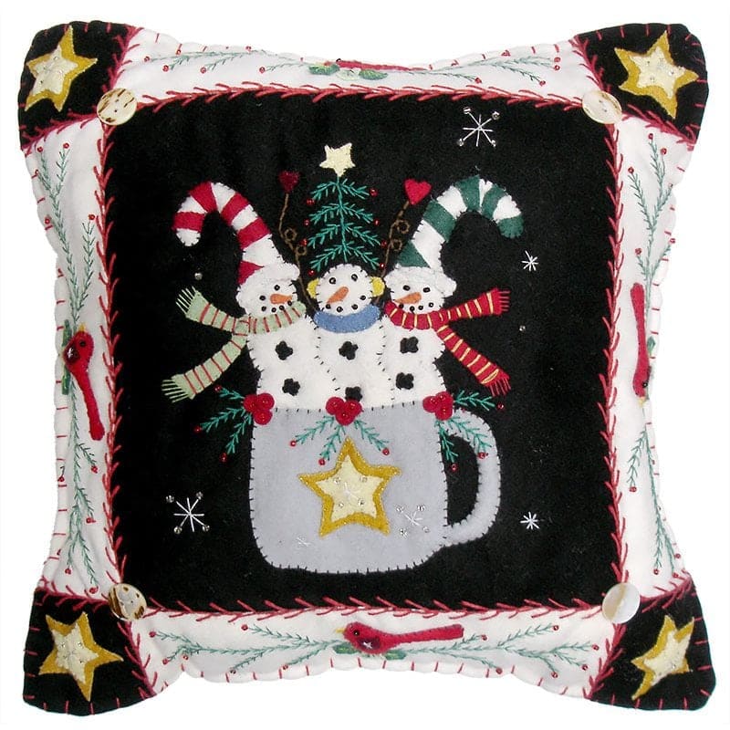 Three Snowman In Cup Pillow