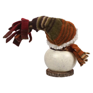 Tiny everleigh christmas tree snow girl gourd with cozy striped woolen hat and fluffy white trim by meadowbrooke gourds