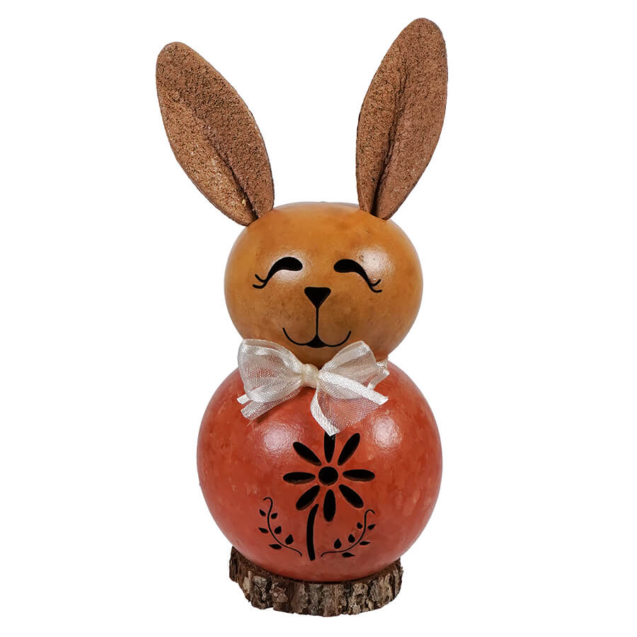 Tiny orange willow bunny gourd with flower cutout featuring a whimsical easter bunny design