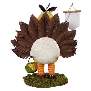 Tommy turkey boy whimsical ceramic figurine with white textured body brown feathered tail from bethany lowe design pressed paper collection