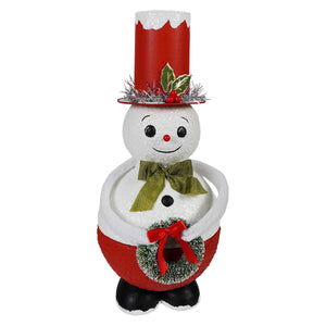Festive top hat snowman container made of ceramic perfect for christmas snowman figures and decor display