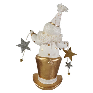 Whimsical white and gold top hat star snowman figurine with glittery polka dots and stars by bethany lowe designs christmas snowman figures and decor