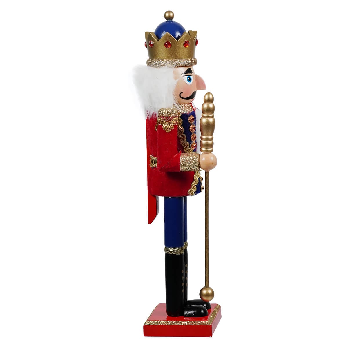 Traditional Red & Blue King Nutcracker Holding Scepter