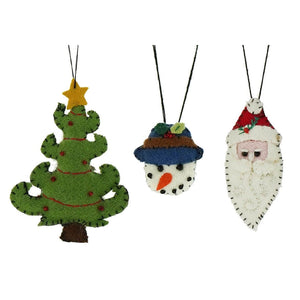 Tree, Snowman & Santa Ornaments Set/3