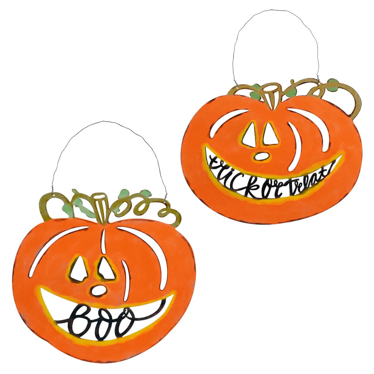 Trick or Treat/Boo Metal Pumpkin Wall Decor Set/2