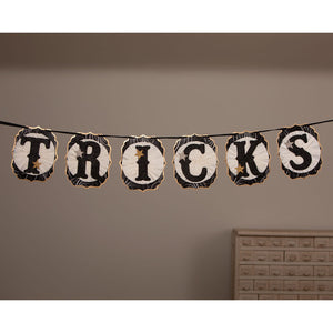 Black and white bethany lowe halloween garlands with spiderweb patterns gold stars and scalloped edges for spooky decor