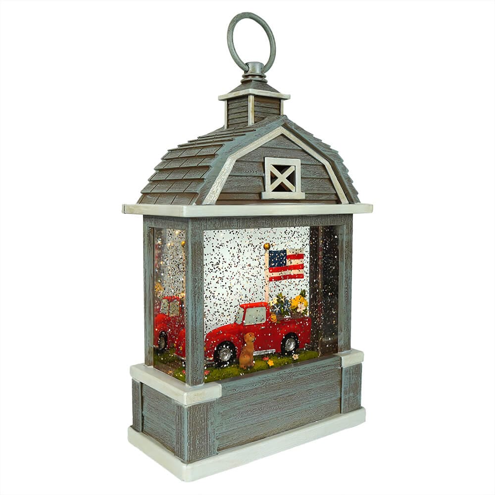 Truck & Dog Lighted Barn Water Lantern