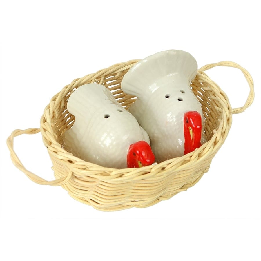 Turkey Salt n' Pepper Shakers in Basket Set/3