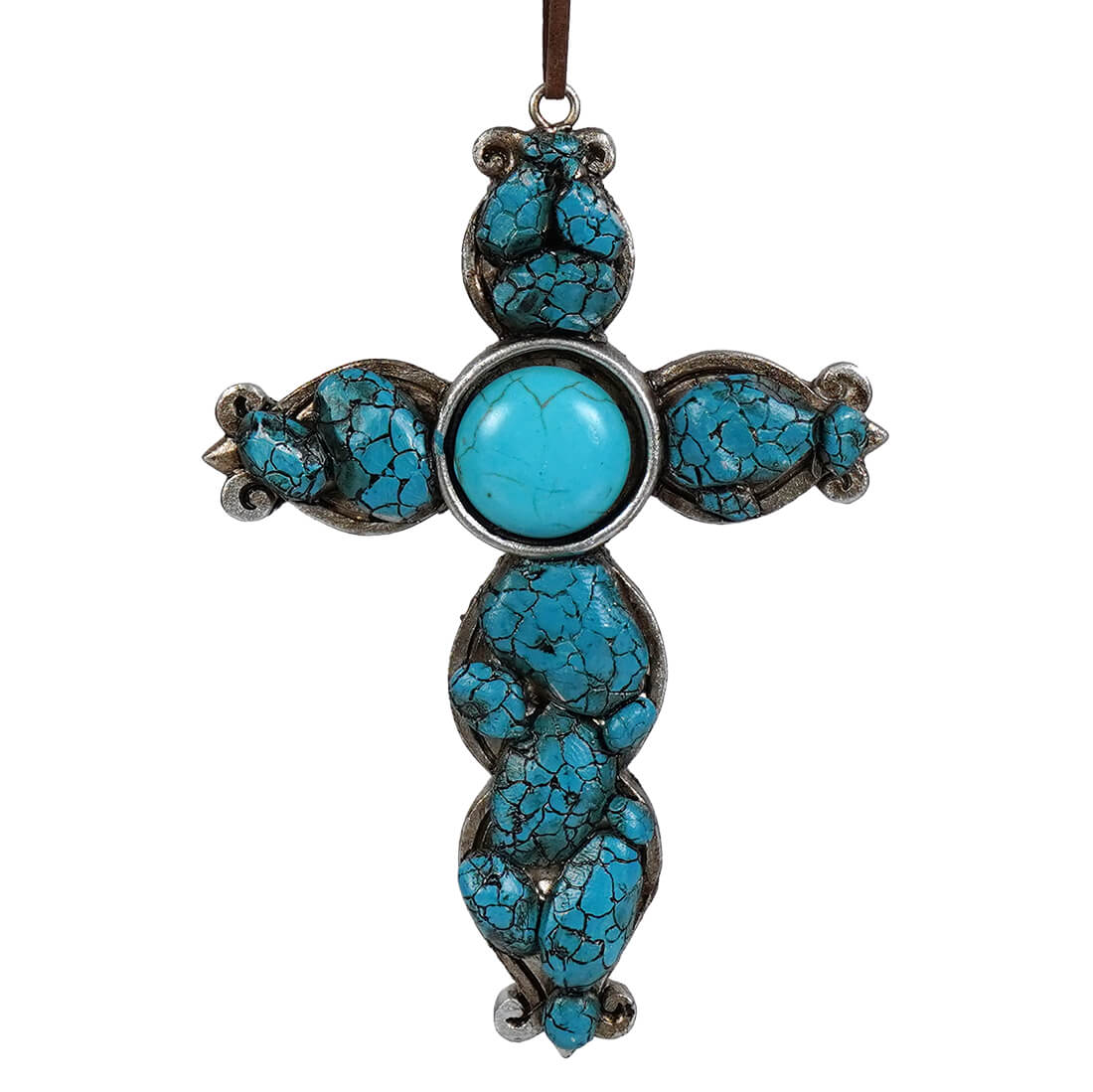Turquoise cross ornament showing a vibrant turquoise cross pendant perfect as a cross ornament accessory