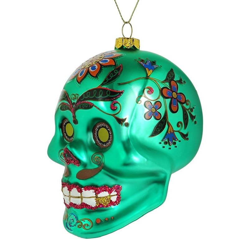 Turquoise Day of the Dead Skull Ornament