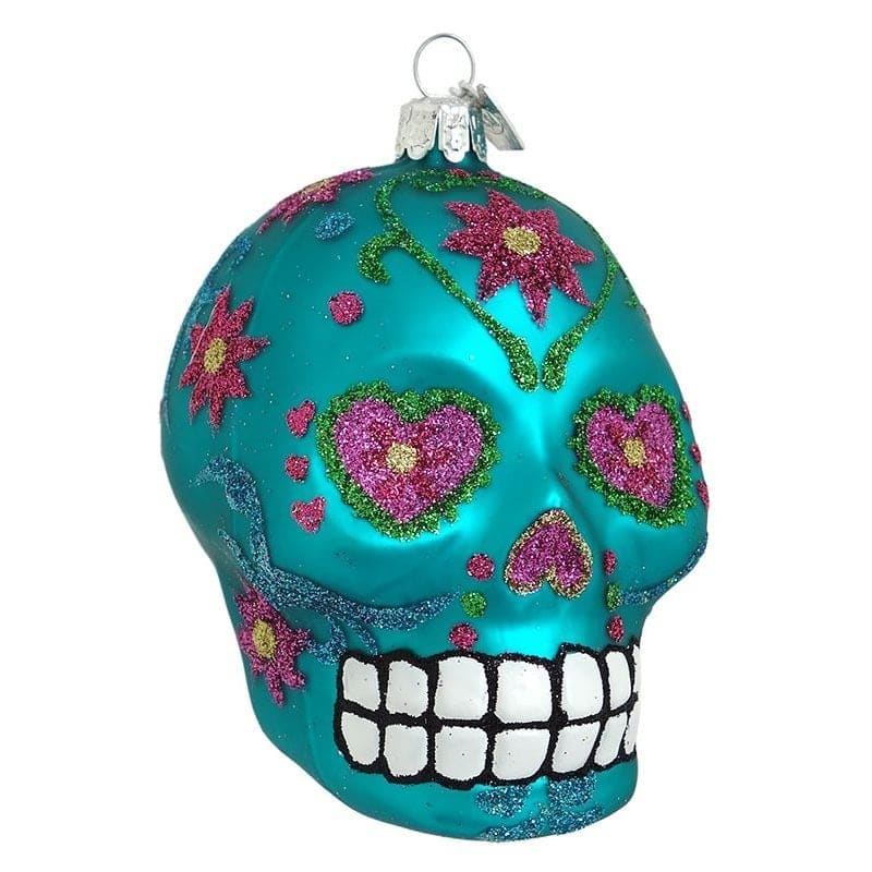 Turquoise Day of the Dead Skull Ornament