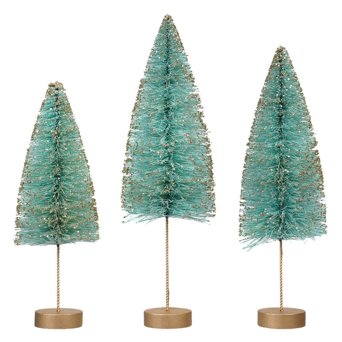 Turquoise Gold Glow Bottle Brush Trees Set/3