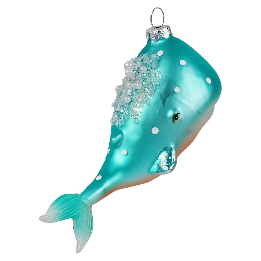 Turquoise & Gold Whale Ornament - Ornaments