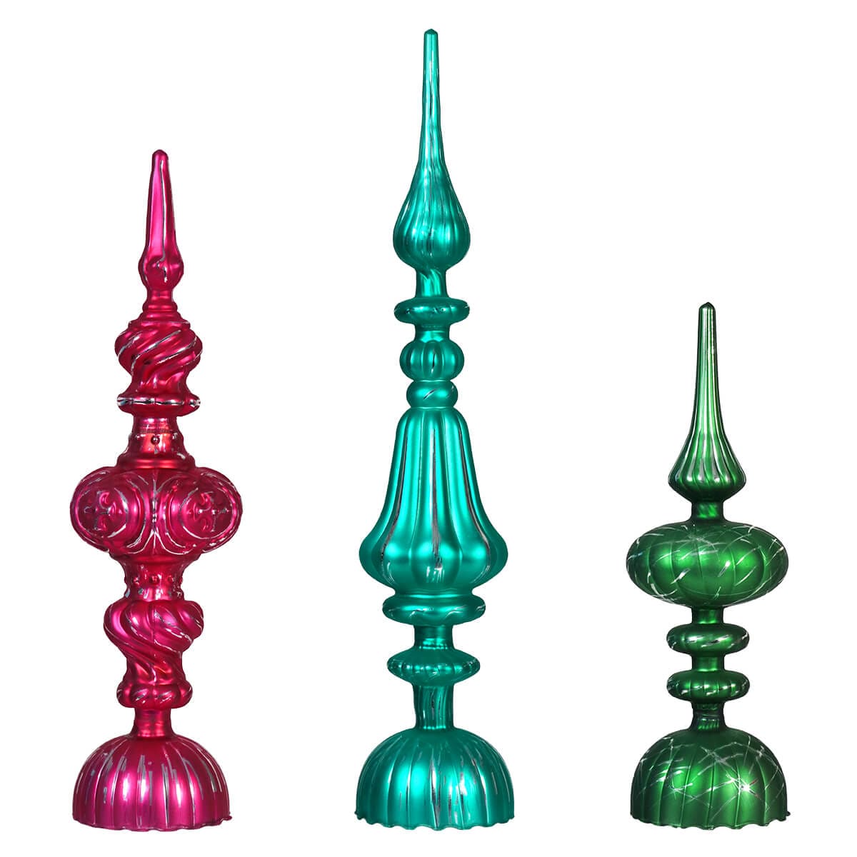 Turquoise, Pink & Green Tabletop Glass Finials Set/3