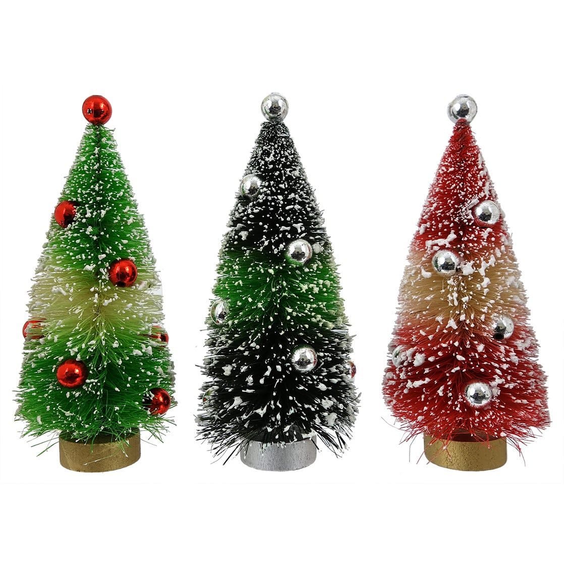 Two-Toned Bottle Brush Trees With Balls Set/3