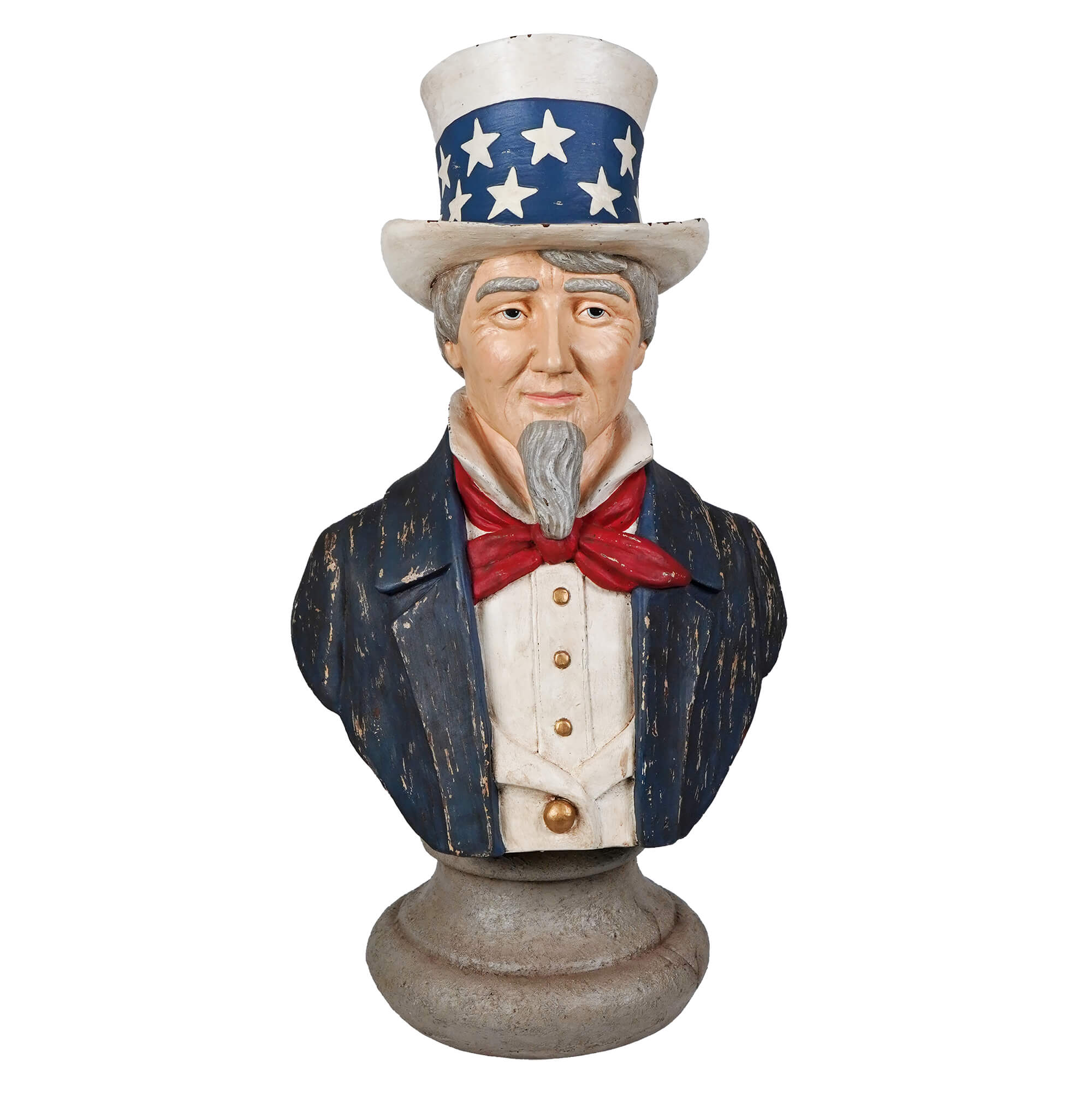 Uncle sam bust hand-painted resin with blue star top hat navy jacket and red bow tie by bethany lowe designs