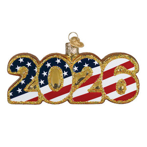 A festive usa 2026 ornament with american flag design and glittery gold trim for world christmas celebrations