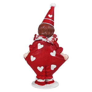 Valentine clown girl figurine by bethany lowe in red with white hearts hat and ruffled collar perfect for valentine gifts