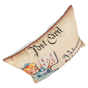Beige valentine greetings pillow with vintage child postcard design solid color cover concealed zipper machine wash