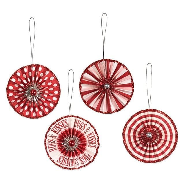 Valentine Rosette Ornaments Set/4